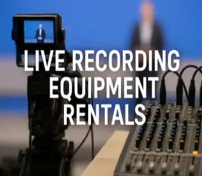 Live recording setup with video camera and audio mixer for professional event or studio equipment rental